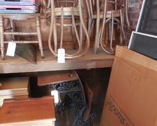 Set of 4 Bentwood Chairs from Czechoslovakia; old school desk