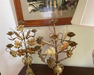 PAIR OF GOLD METAL FLORAL CANDELABRAS CIRCA 1930'S