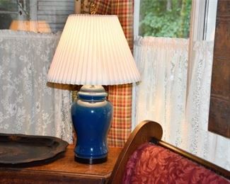 Blue Asian Table Lamp With Shade