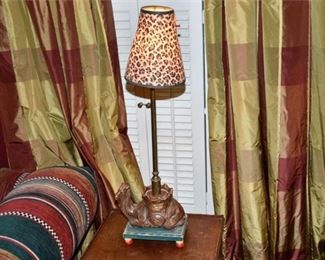 Camel Form Stick Lamp With Leopard Patterned Shade