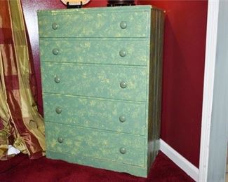 Green and Yellow Painted Chest Of Drawers