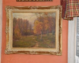 Oil on Canvas Landscape In Gilt Frame Signed