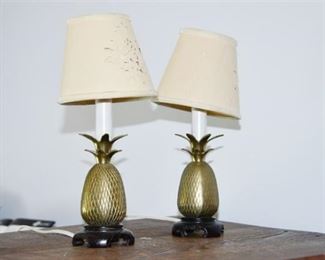 Pair Of Brass Pineapple Stick Lamps With Shades