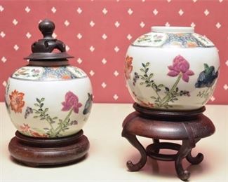Pair Of Chinese Porcelain Vases On Stands