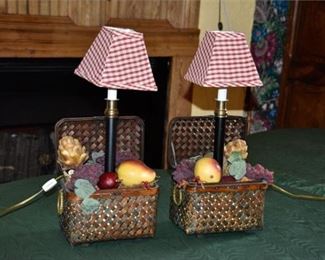 Pair Of Fruit Basket Figural Stick Lamps