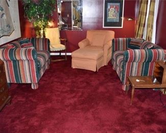 Pair Of Multicolored Settees With Decorative Pillows