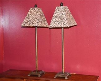 Pair Of Stick Lamps With Leopard Patterned Shades