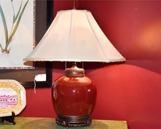Red Asian Table Lamp With Shade