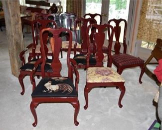 Red Lacquered Queen Anne Style Dining Chairs