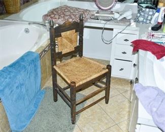 Turned Wood Chair With Woven Back and Seat
