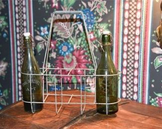 Vintage Glass Bottles and Bottle Carrier