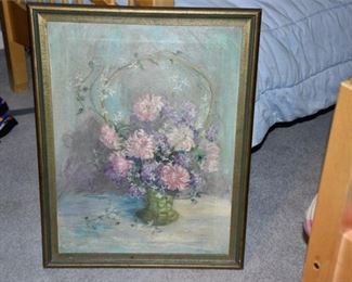 Vintage Oil On Canvas Floral Still Life