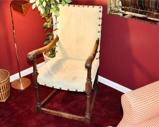 Vintage Wood Frame Leather Armchair