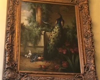 $550 / Extra Large Peacock Oil Painting in thick, ornate frame. Measures 43" wide x 53" tall. TEXT 404-771-6060 to purchase or for more info.