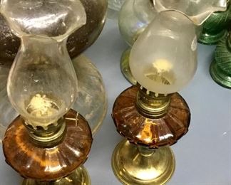 AMBER GLASS HURRICANE LAMPS