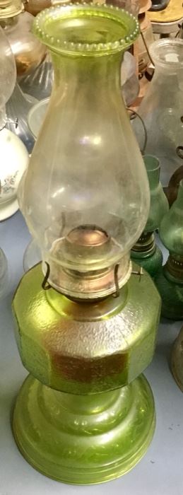 GREEN GOOFUS GLASS HURRICANE LAMP