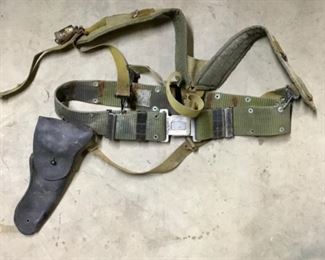 MILITARY BELT WITH LEATHER HOLSTER