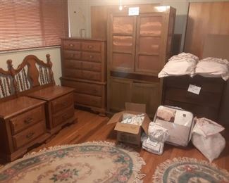 Antique pie safe, bedding and rugs 
Bedroom set SOLD