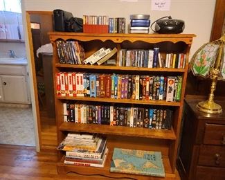 Book case with DVDs, VHS, CDs and Cassettes and Lamp