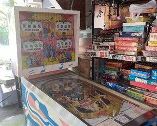 Vintage pinball machine, puzzles,  and games