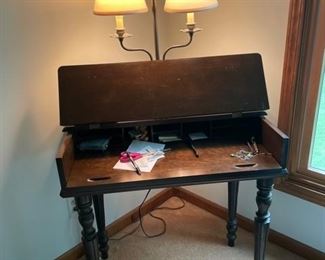 open view of vintage studio desk with lamp stand $100.