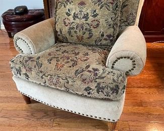 Custom upholstered arm chair, 41"H x 37"W x 37"D,  $245