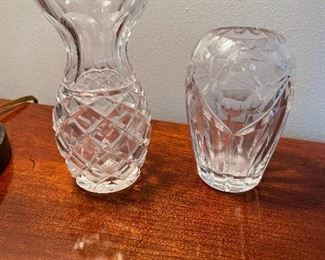 Crystal vase with fluted top, 5.5"H,  $8.  Crystal vase, 4.5"  $8