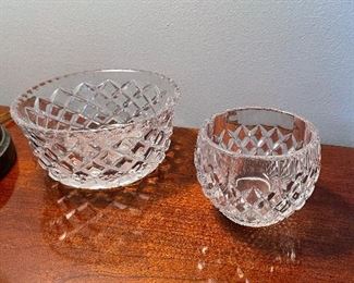 Crystal large bowl, 6" diameter x 3"H,  $8.  Crystal small bowl, 3.5" diameter x 3"H, $8