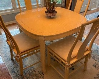 Light off white dining table + 6 chairs + 2 leafs (22" each), 42" x 42",  $325