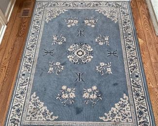 Blue wool rug with fringe,  4' x 6',  $85