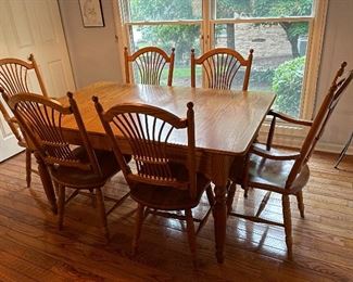 Dining Table (Drawers on ends of table) w/ 6 chairs and 1 leaf (21"), 5'L x 38"W ,  $425