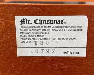 Label on Mr Christmas music box