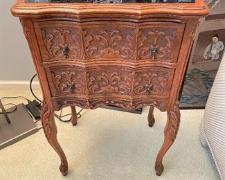 Pair of Antique marble top accent table w/ 2 drawers, 17" x 12" x 29"H,  $85 each