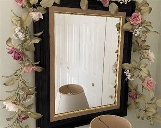 Mirror, 20" x 26",  $30.  Floral garland,  $14