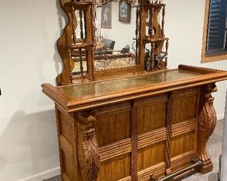 Wooden bar, 46"H, x 50"W, $465.  Saloon Mirror, 46" H x 50"W,  $135