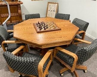 Game table with bumper pool, 6 chairs  55"W x 30"H,  $350