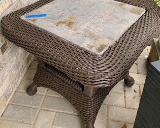 Outdoor rattan wicker end table with paver insert 25"×25"×22" $45