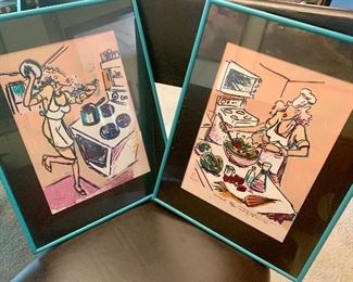 “Soup” & “Salad” 14 x 17” ea Framed Art by R. J. Hohimer Set $175
