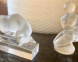 *Lalique signed Frosted Crystal Taureau Bull Paperweight On Clear Base $95
*LALIQUE DIANE CRYSTAL FAWN NUDE KNEELING LADY FIGURINE, DEER PARIS FRANCE 4.75”H $65 - sold