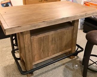 60w x 38d Macy’s Wood bar with foot rails 
Open shelf between bar top & base
$350
