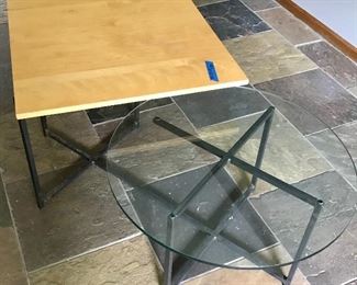 Double Metal Base Glass, Wood Top Coffee Table $50