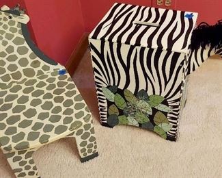 Wood Giraffe chair $18
Wood Zebra storage bench $24
