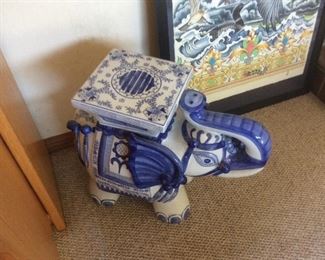 Blue and white asian elephant table