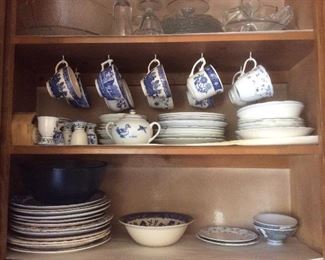 Mix and matched blue and white dish set
