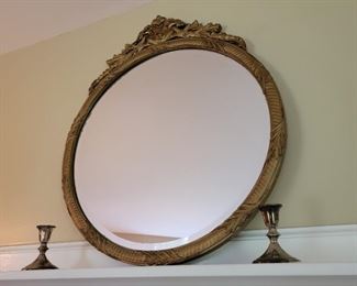 $125 - Round  mirror with flourish at top - 26" diameter