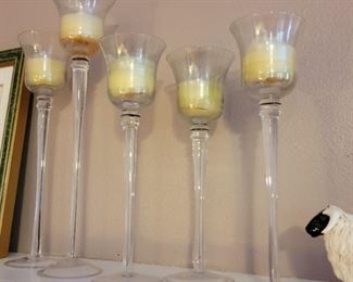 Collection of Glass Candlesticks - highest one is 12" tall