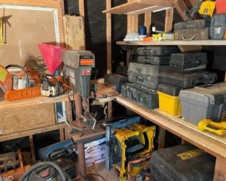 Drill press, Stihl chainsaw , cutoff saw, edger , trimmer and more 