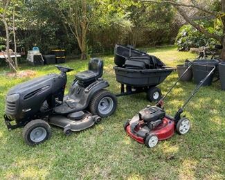 Craftsman riding mower - we just installed a new carb, 26hp Kohler, nice machine. Cart sold separate. Nice Toro push lawn mower. 