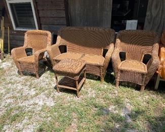 Faux wicker set, four pieces - clean, needs cushions. 