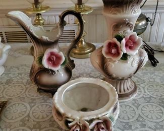 Capodimonte Made in Italy pitcher, vase and bowl